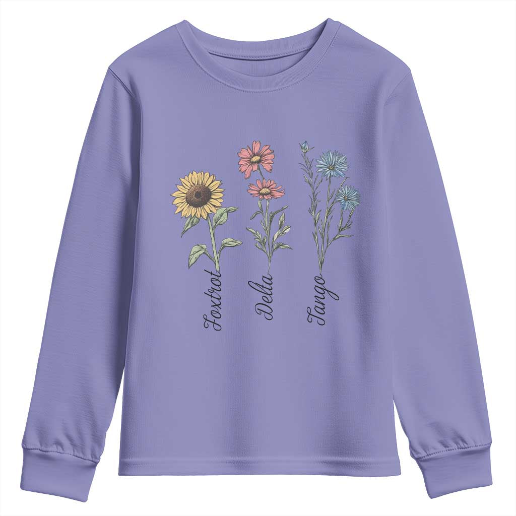 Floral FDT Foxtrot Delta Tango Youth Sweatshirt Funny Offensive Retro TS02 Violet Print Your Wear