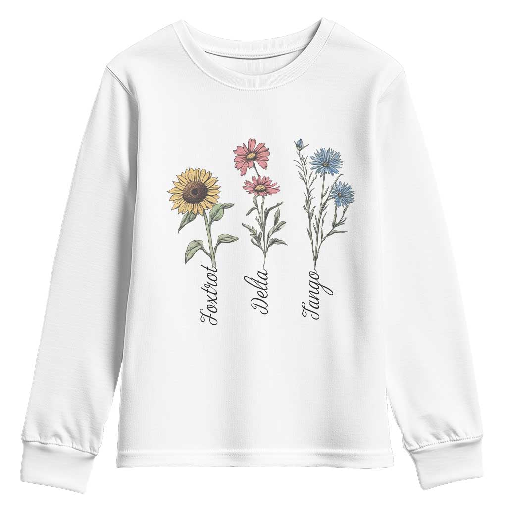 Floral FDT Foxtrot Delta Tango Youth Sweatshirt Funny Offensive Retro TS02 White Print Your Wear