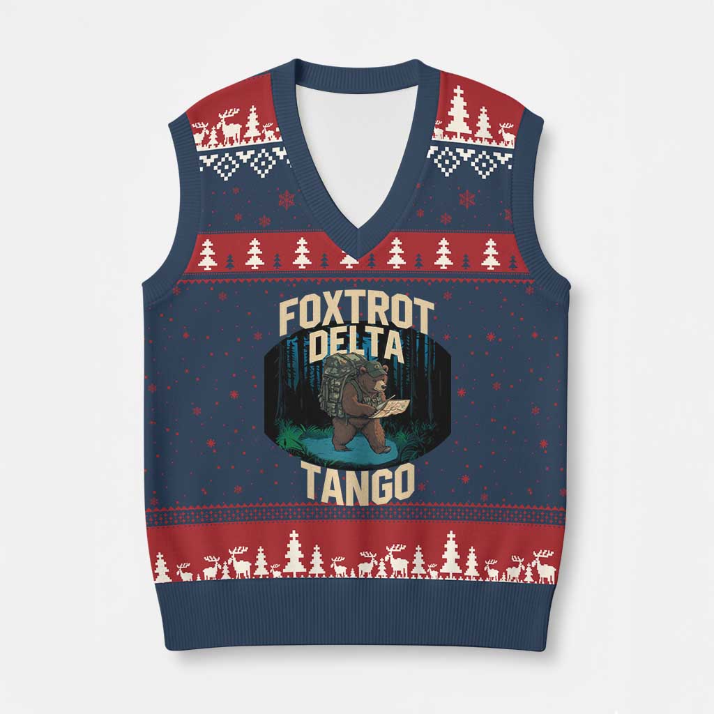 Foxtrots Deltas Tangos Funny Bear Resist V-Neck Knit Sweater Vest Protect Our National Parks TS02 Navy Red Print Your Wear