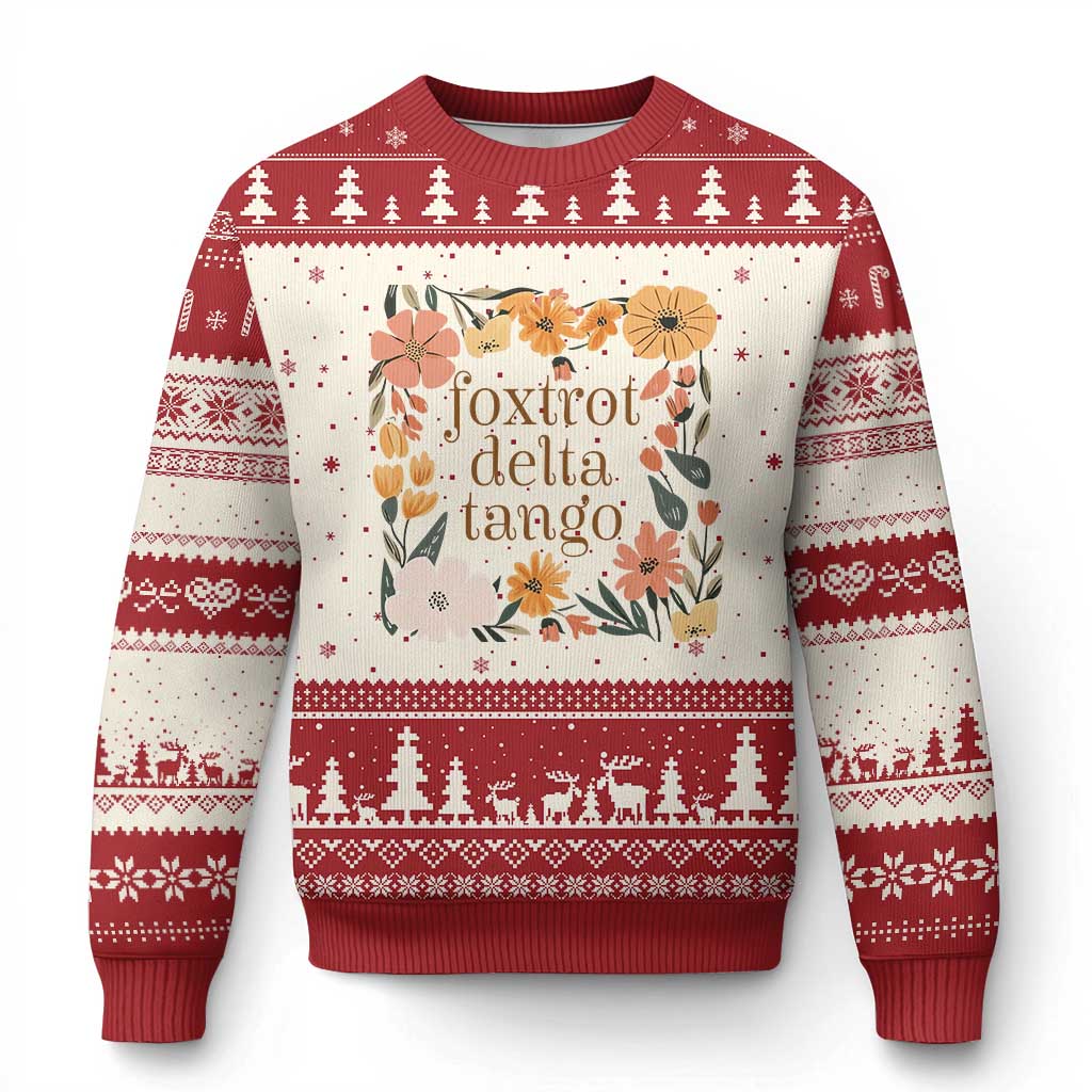 Foxtrots Deltas Tangos Boho Floral Ugly Christmas Sweater Funny Offensive TS02 Beige Red Print Your Wear