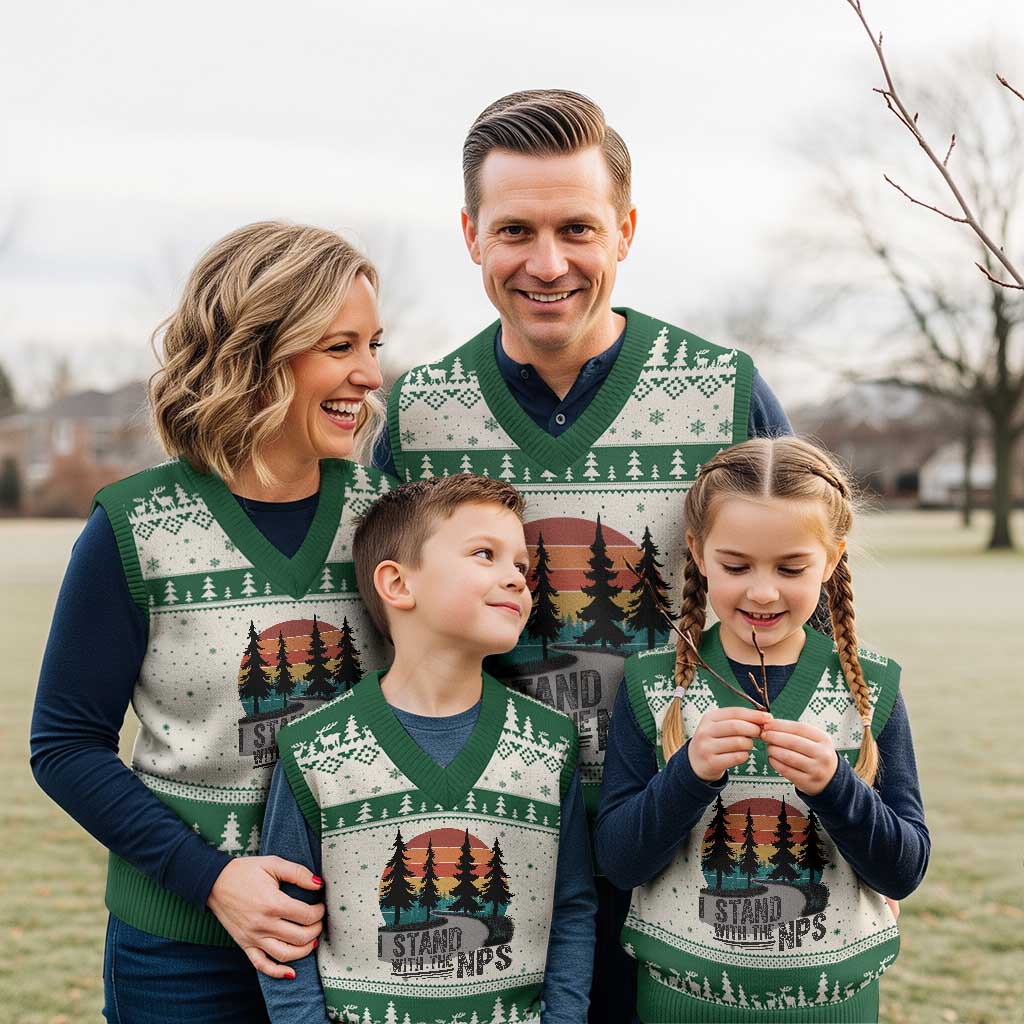 I Stand With The NPS V-Neck Knit Sweater Vest National Park Support Park Rangers TS02 Beige Green Print Your Wear