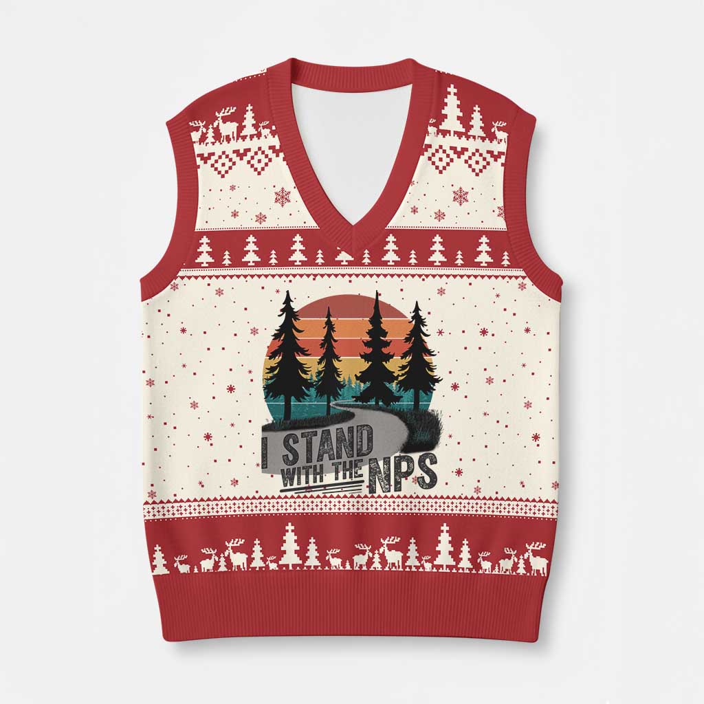 I Stand With The NPS V-Neck Knit Sweater Vest National Park Support Park Rangers TS02 Beige Red Print Your Wear