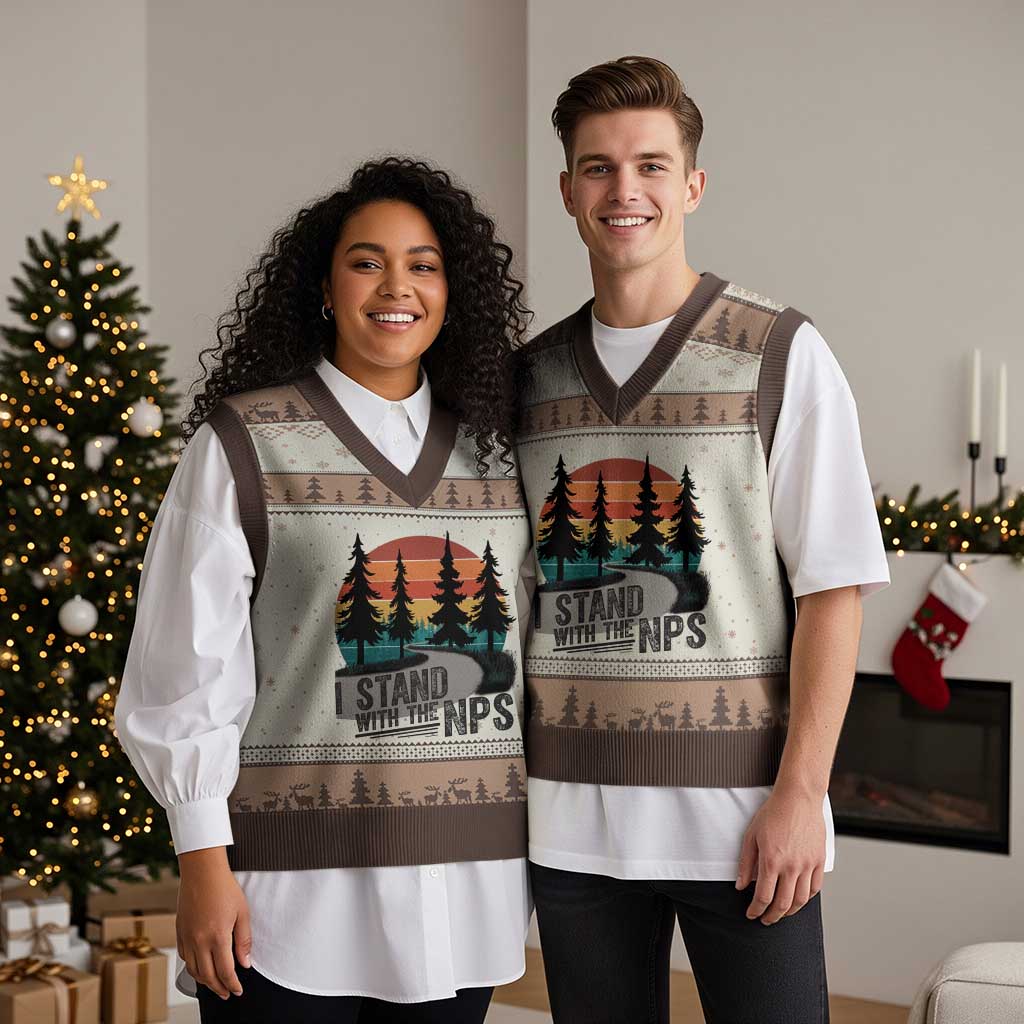I Stand With The NPS V-Neck Knit Sweater Vest National Park Support Park Rangers TS02 Mocha Mousse Print Your Wear