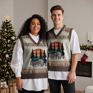I Stand With The NPS V-Neck Knit Sweater Vest National Park Support Park Rangers TS02 Mocha Mousse Print Your Wear