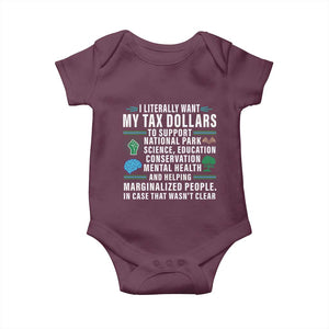I Literally Want My Tax Dollars To Support National Parks Baby Onesie In Case That Wasn't Clear TS02 Maroon Print Your Wear