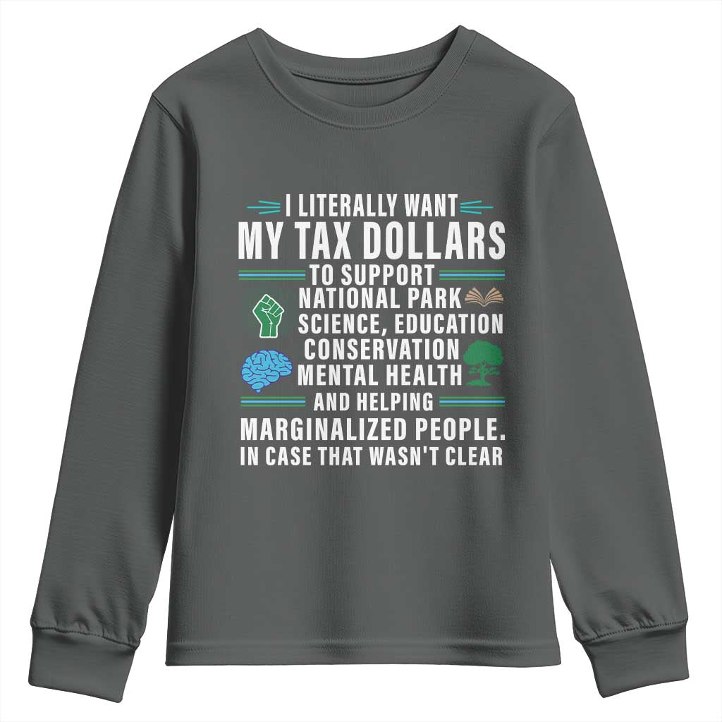 I Literally Want My Tax Dollars To Support National Parks Youth Sweatshirt In Case That Wasn't Clear TS02 Dark Heather Print Your Wear