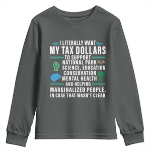 I Literally Want My Tax Dollars To Support National Parks Youth Sweatshirt In Case That Wasn't Clear TS02 Dark Heather Print Your Wear