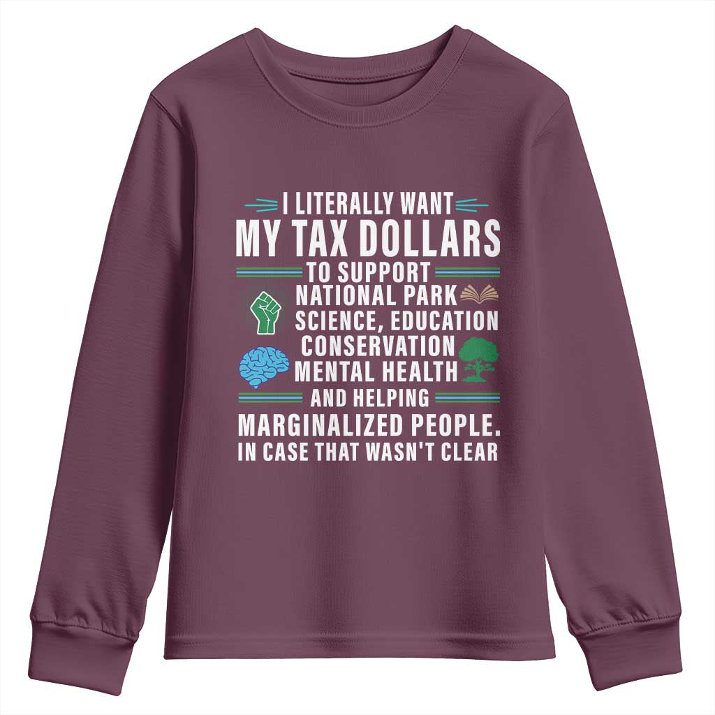 I Literally Want My Tax Dollars To Support National Parks Youth Sweatshirt In Case That Wasn't Clear TS02 Maroon Print Your Wear