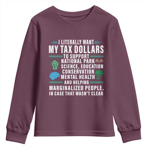 I Literally Want My Tax Dollars To Support National Parks Youth Sweatshirt In Case That Wasn't Clear TS02 Maroon Print Your Wear