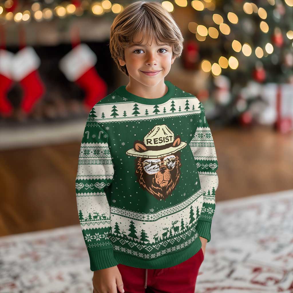 Resist Bear Retro Vintage Ugly Christmas Sweater TS02 Forest Green Beige Print Your Wear