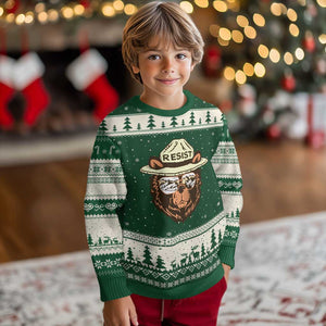 Resist Bear Retro Vintage Ugly Christmas Sweater TS02 Forest Green Beige Print Your Wear