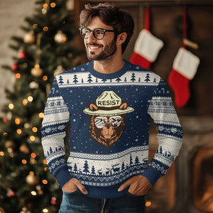 Resist Bear Retro Vintage Ugly Christmas Sweater TS02 Navy Beige Print Your Wear
