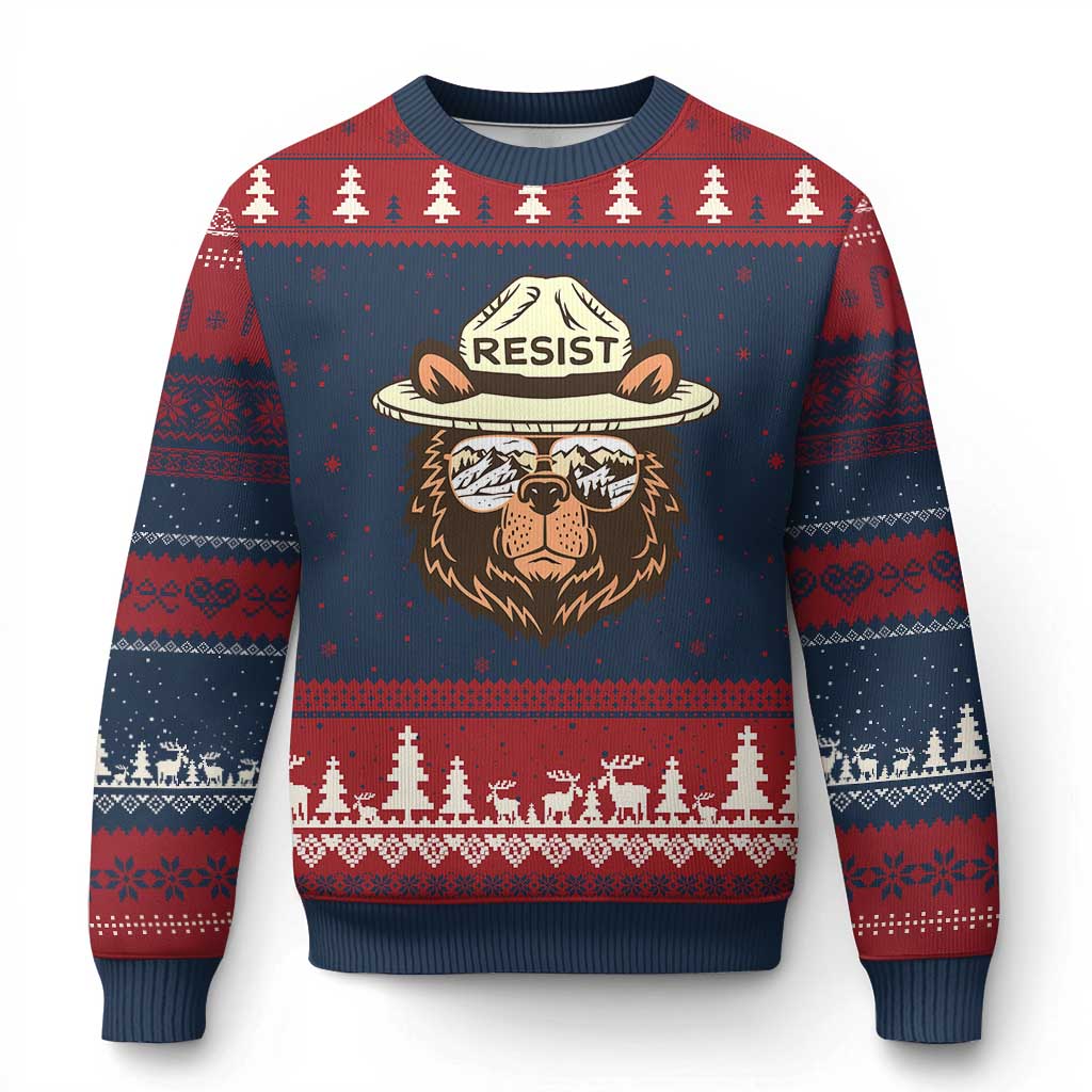 Resist Bear Retro Vintage Ugly Christmas Sweater TS02 Navy Red Print Your Wear
