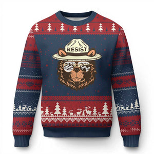 Resist Bear Retro Vintage Ugly Christmas Sweater TS02 Navy Red Print Your Wear