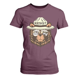 Resist Bear Retro Vintage T Shirt For Women TS02 Maroon Print Your Wear