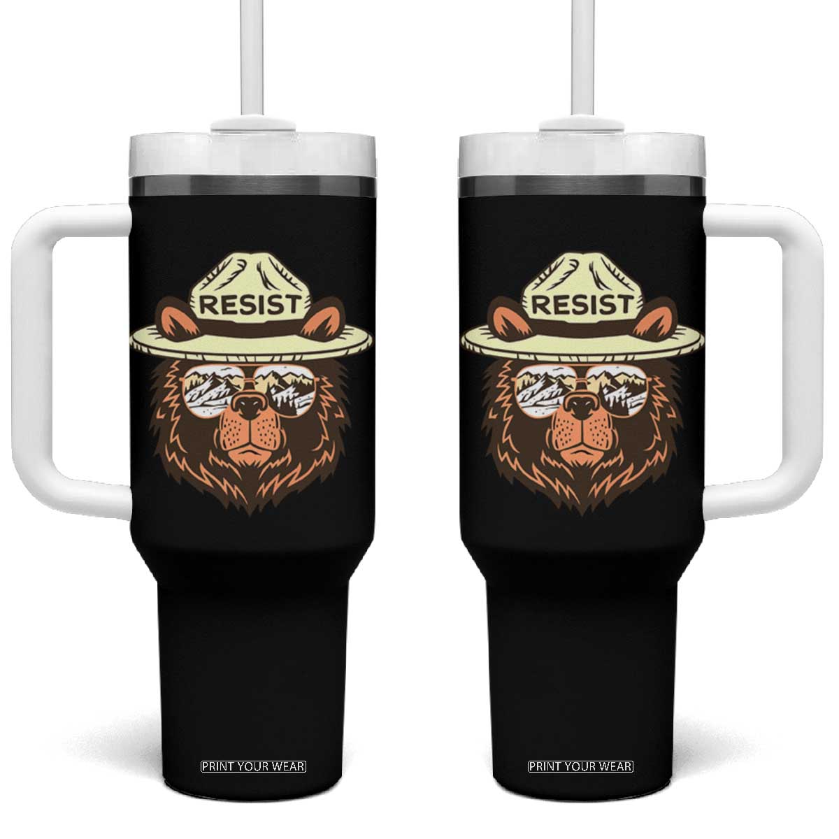 Resist Bear Retro Vintage Tumbler With Handle TS02 One Size: 40 oz Black Print Your Wear
