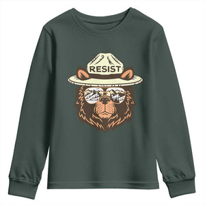 Resist Bear Retro Vintage Youth Sweatshirt TS02 Dark Forest Green Print Your Wear