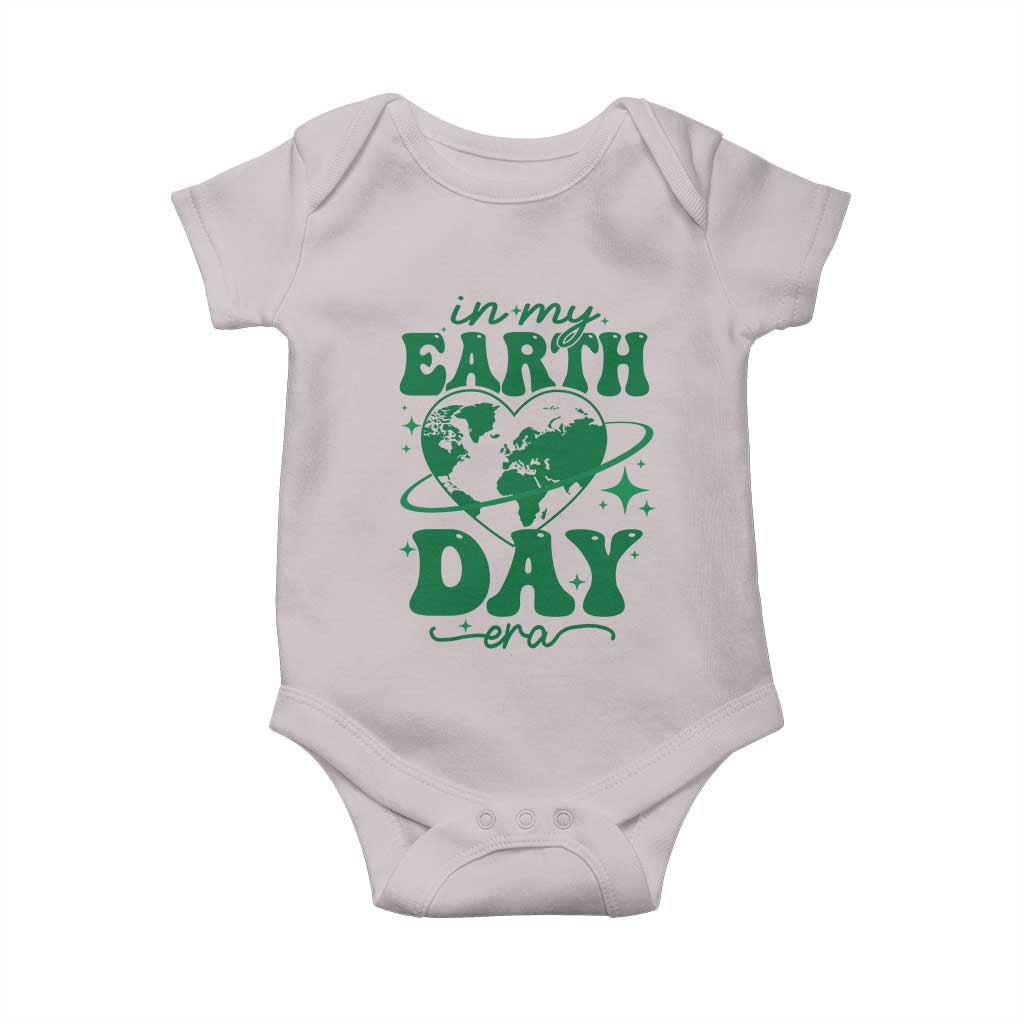 In My Earth Day Era Baby Onesie Cute Groovy Planet Heart TS02 Ice Gray Print Your Wear
