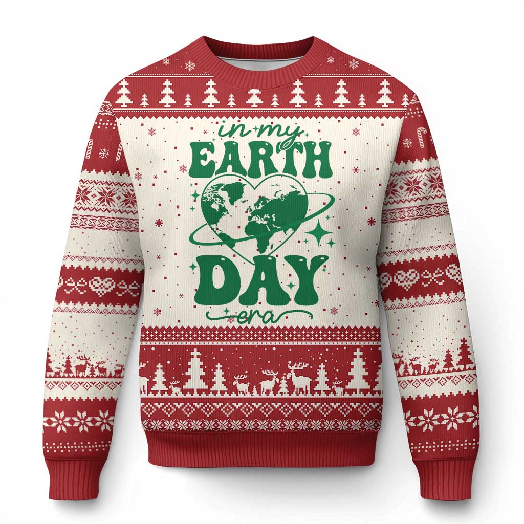 In My Earth Day Era Ugly Christmas Sweater Cute Groovy Planet Heart TS02 Beige Red Print Your Wear