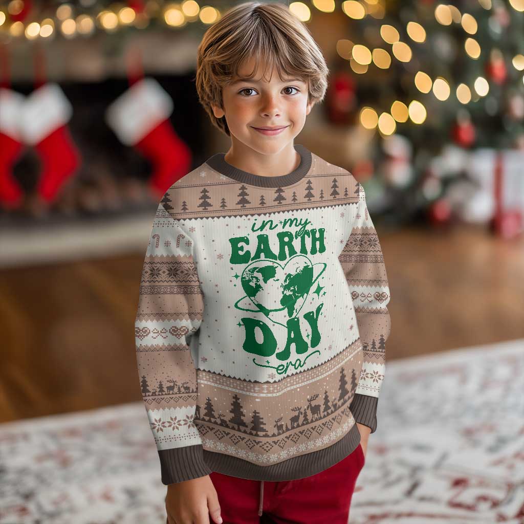 In My Earth Day Era Ugly Christmas Sweater Cute Groovy Planet Heart TS02 Mocha Mousse Print Your Wear