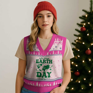 In My Earth Day Era V-Neck Knit Sweater Vest Cute Groovy Planet Heart TS02 Hot Pink Print Your Wear