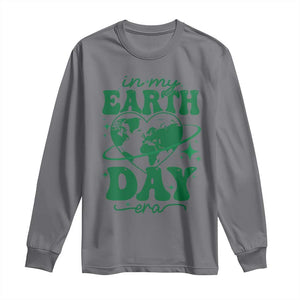 In My Earth Day Era Long Sleeve Shirt Cute Groovy Planet Heart TS02 Charcoal Print Your Wear