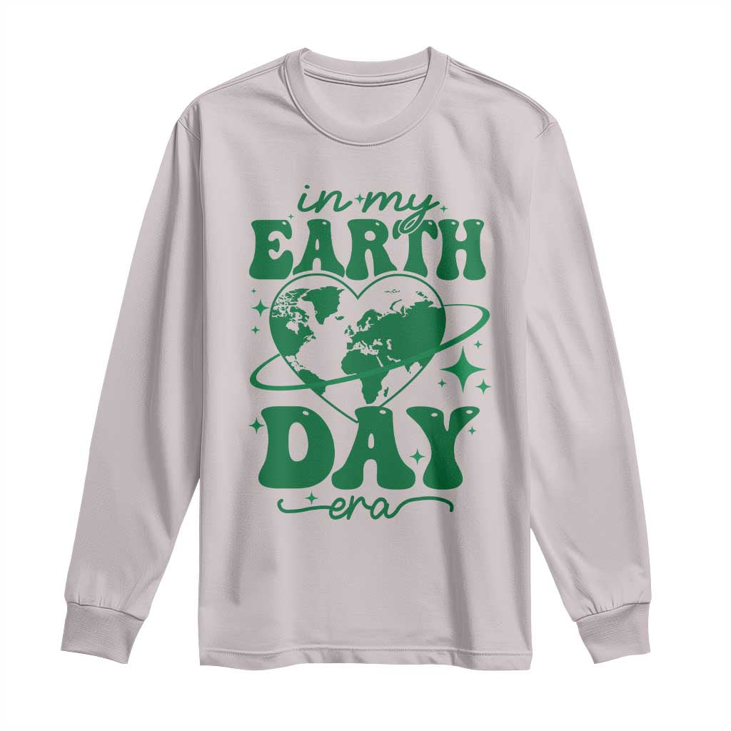 In My Earth Day Era Long Sleeve Shirt Cute Groovy Planet Heart TS02 Ice Gray Print Your Wear