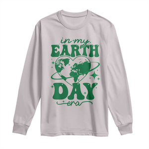 In My Earth Day Era Long Sleeve Shirt Cute Groovy Planet Heart TS02 Ice Gray Print Your Wear