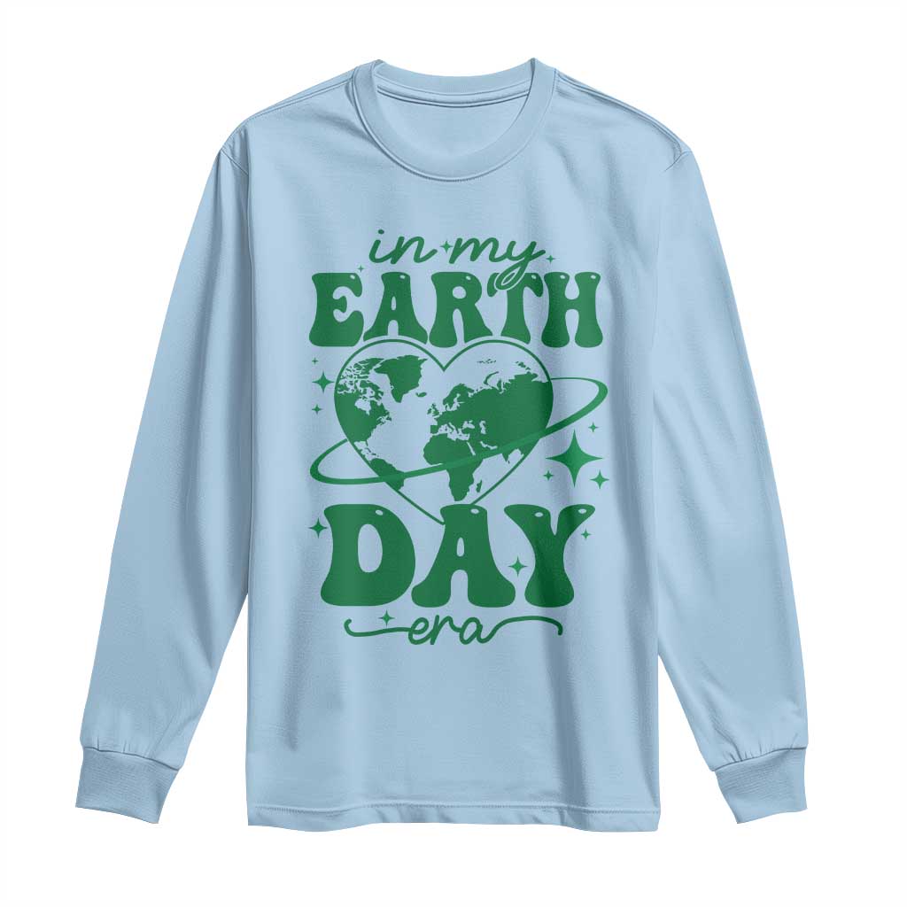 In My Earth Day Era Long Sleeve Shirt Cute Groovy Planet Heart TS02 Light Blue Print Your Wear