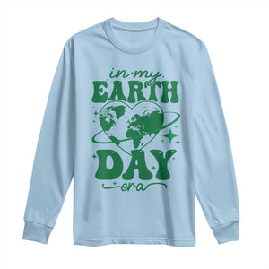 In My Earth Day Era Long Sleeve Shirt Cute Groovy Planet Heart TS02 Light Blue Print Your Wear