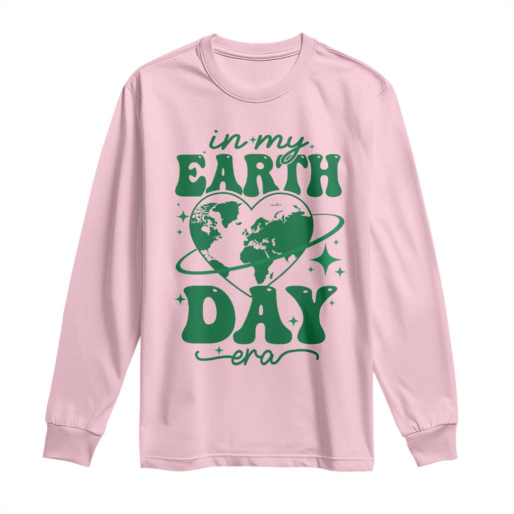 In My Earth Day Era Long Sleeve Shirt Cute Groovy Planet Heart TS02 Light Pink Print Your Wear
