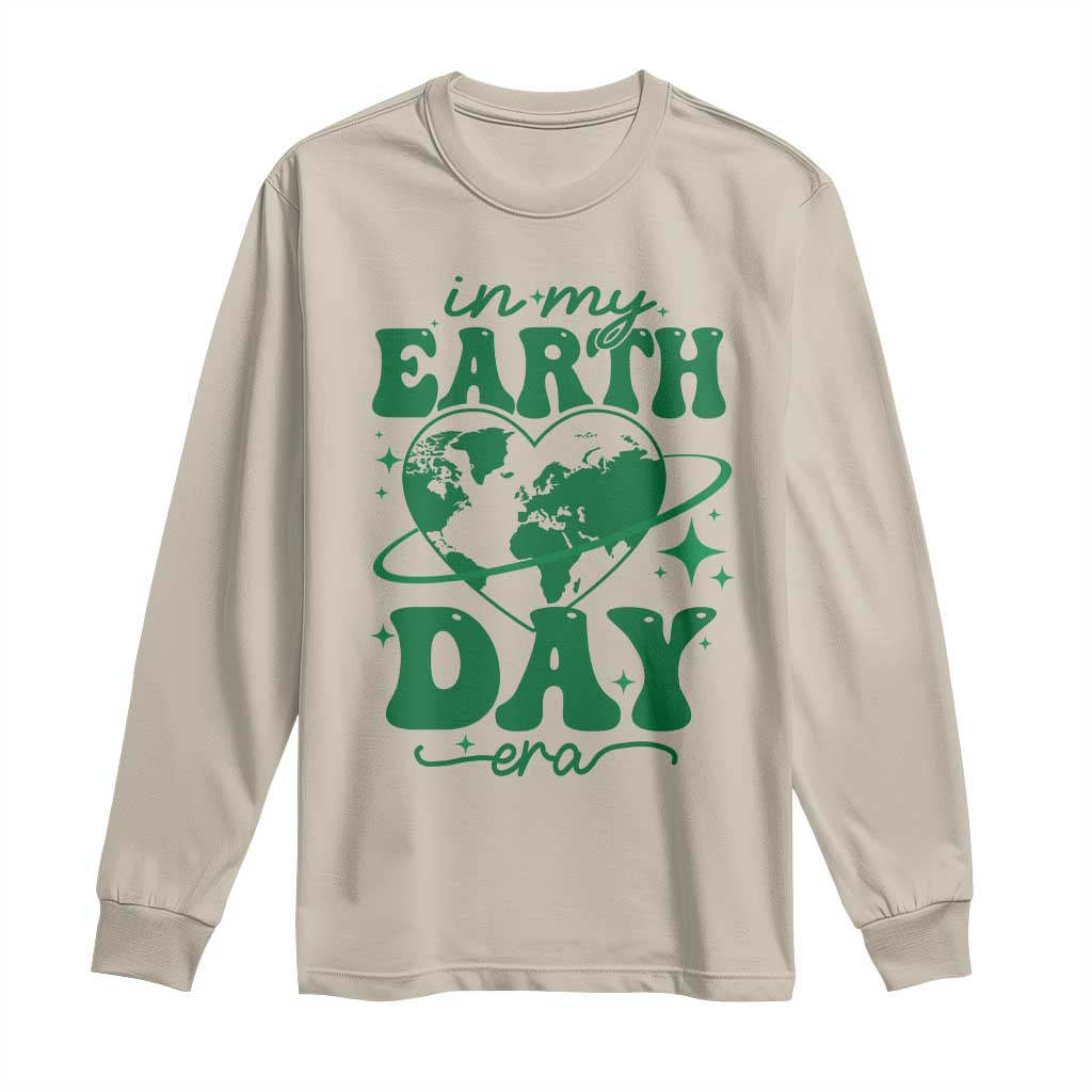 In My Earth Day Era Long Sleeve Shirt Cute Groovy Planet Heart TS02 Sand Print Your Wear