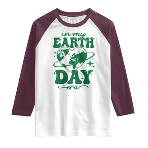 In My Earth Day Era Raglan Shirt Cute Groovy Planet Heart TS02 White Maroon Print Your Wear