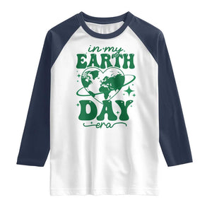 In My Earth Day Era Raglan Shirt Cute Groovy Planet Heart TS02 White Navy Print Your Wear