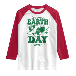 In My Earth Day Era Raglan Shirt Cute Groovy Planet Heart TS02 White Red Print Your Wear