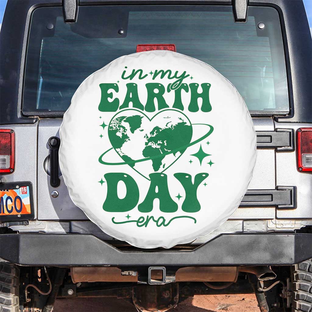 In My Earth Day Era Spare Tire Cover Cute Groovy Planet Heart TS02 No hole White Print Your Wear