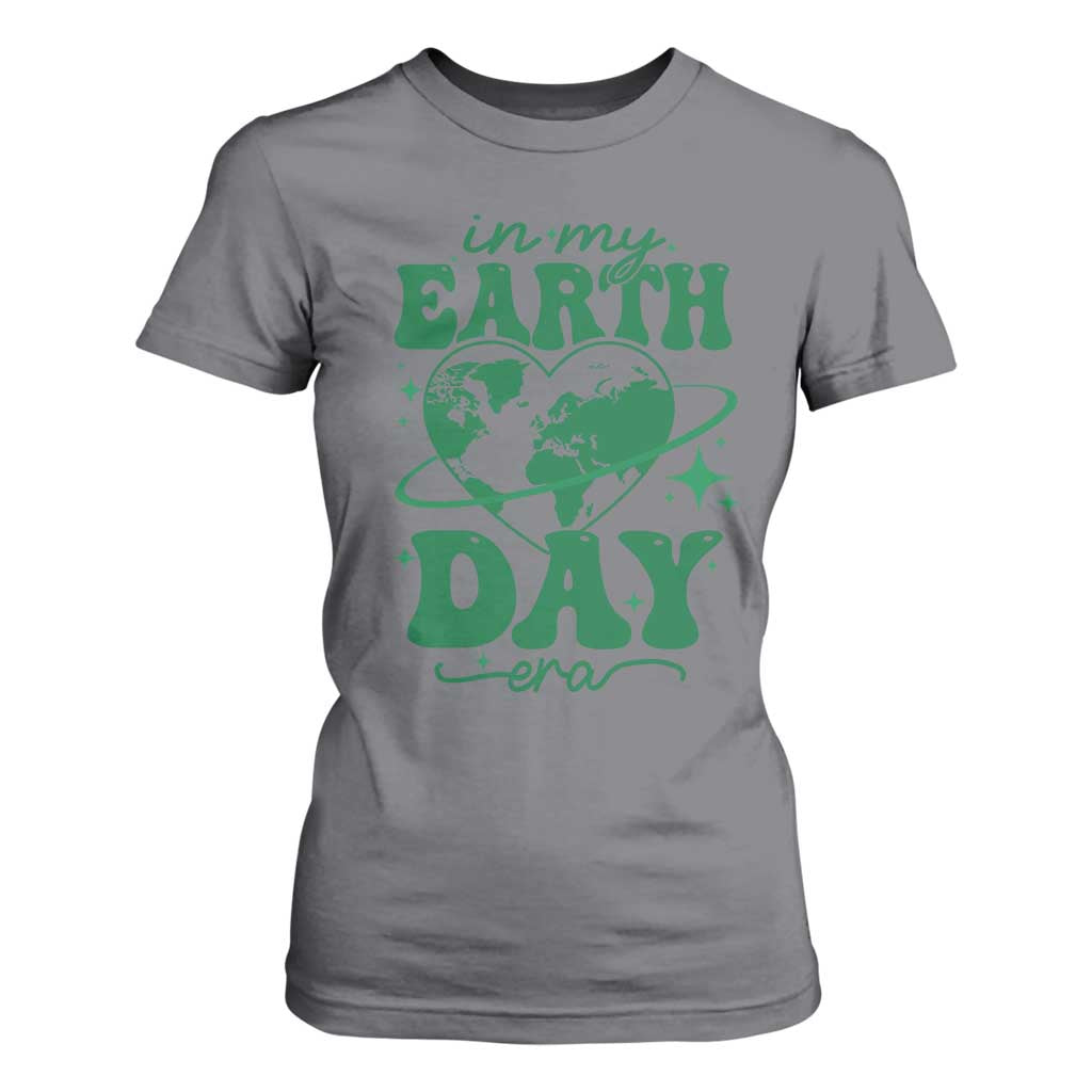 In My Earth Day Era T Shirt For Women Cute Groovy Planet Heart TS02 Charcoal Print Your Wear