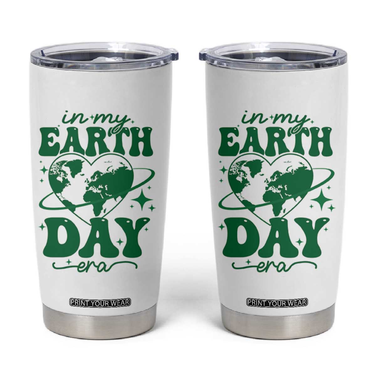 In My Earth Day Era Tumbler Cup Cute Groovy Planet Heart TS02 White Print Your Wear