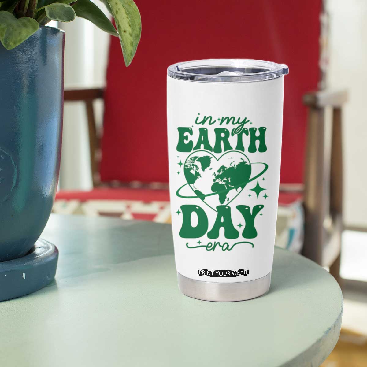 In My Earth Day Era Tumbler Cup Cute Groovy Planet Heart TS02 Print Your Wear