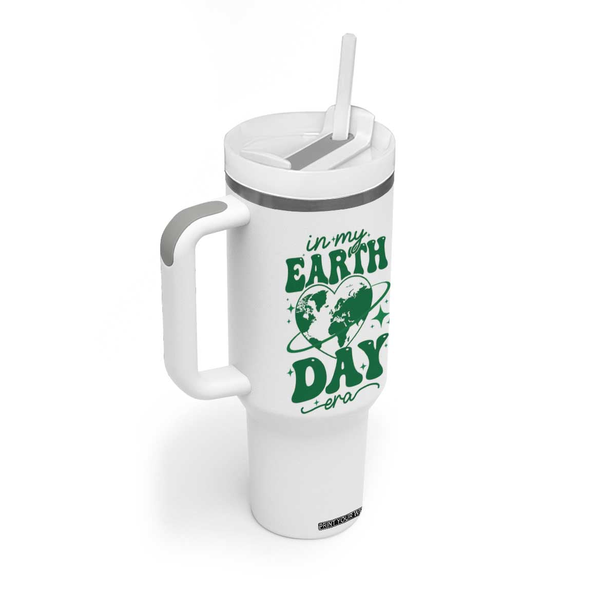 In My Earth Day Era Tumbler With Handle Cute Groovy Planet Heart TS02 Print Your Wear