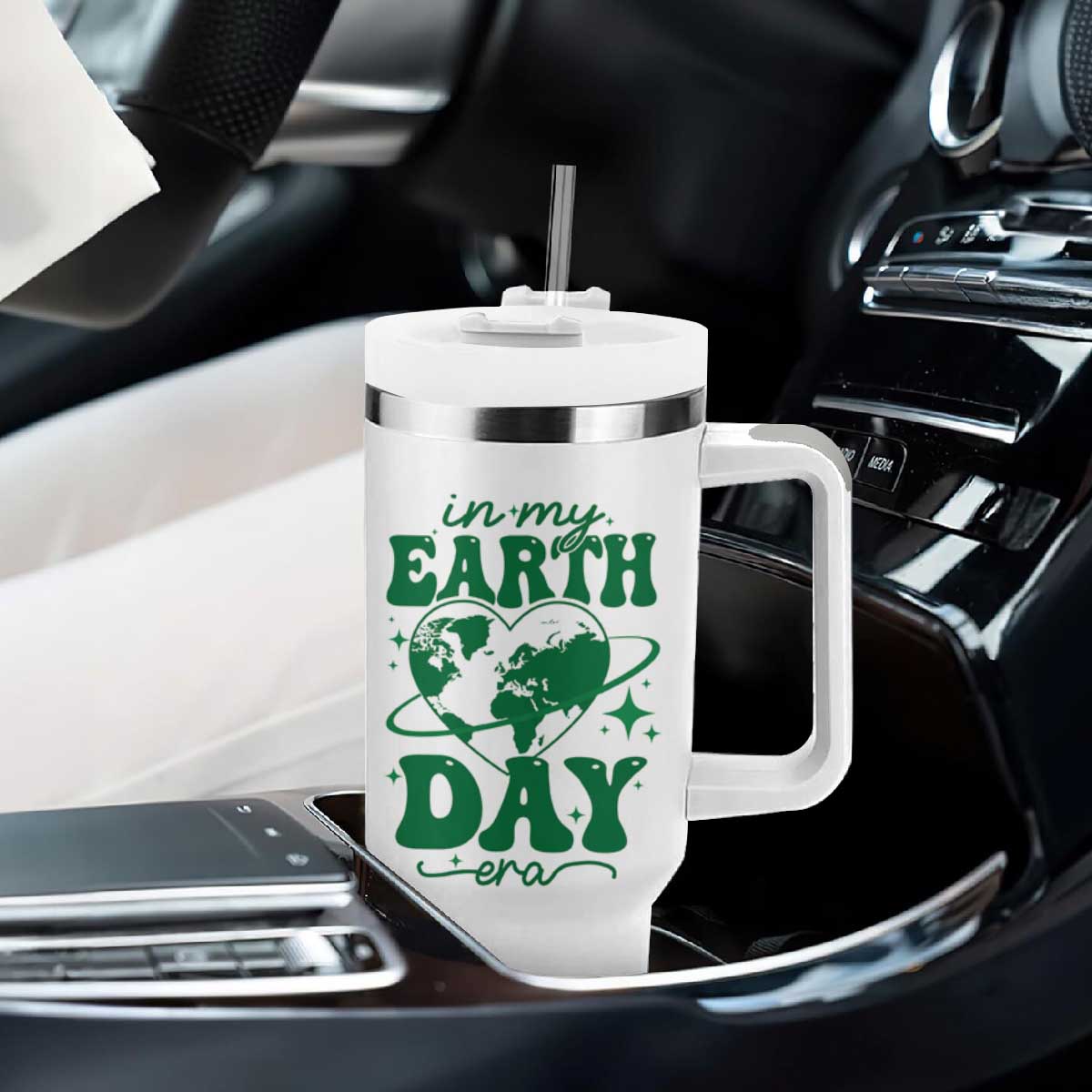 In My Earth Day Era Tumbler With Handle Cute Groovy Planet Heart TS02 Print Your Wear