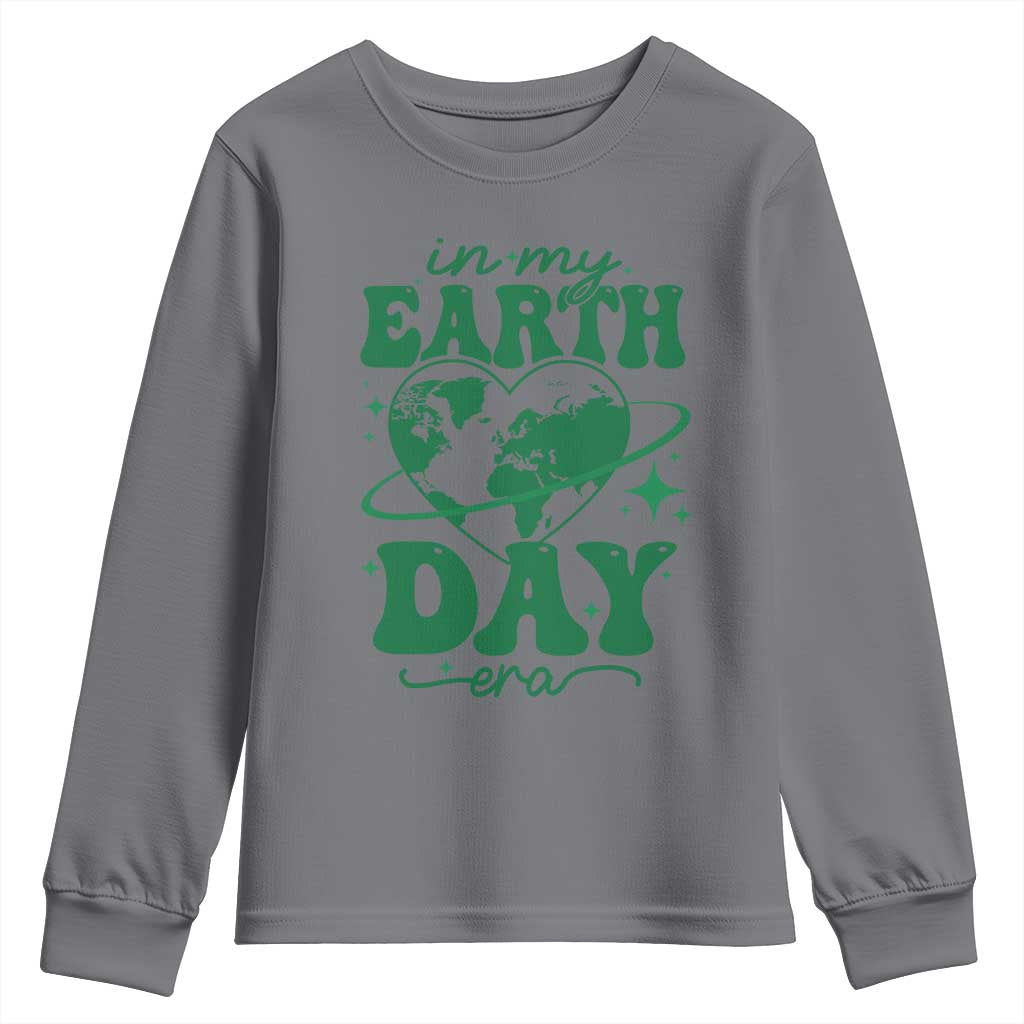 In My Earth Day Era Youth Sweatshirt Cute Groovy Planet Heart TS02 Charcoal Print Your Wear