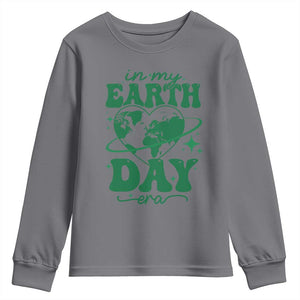 In My Earth Day Era Youth Sweatshirt Cute Groovy Planet Heart TS02 Charcoal Print Your Wear