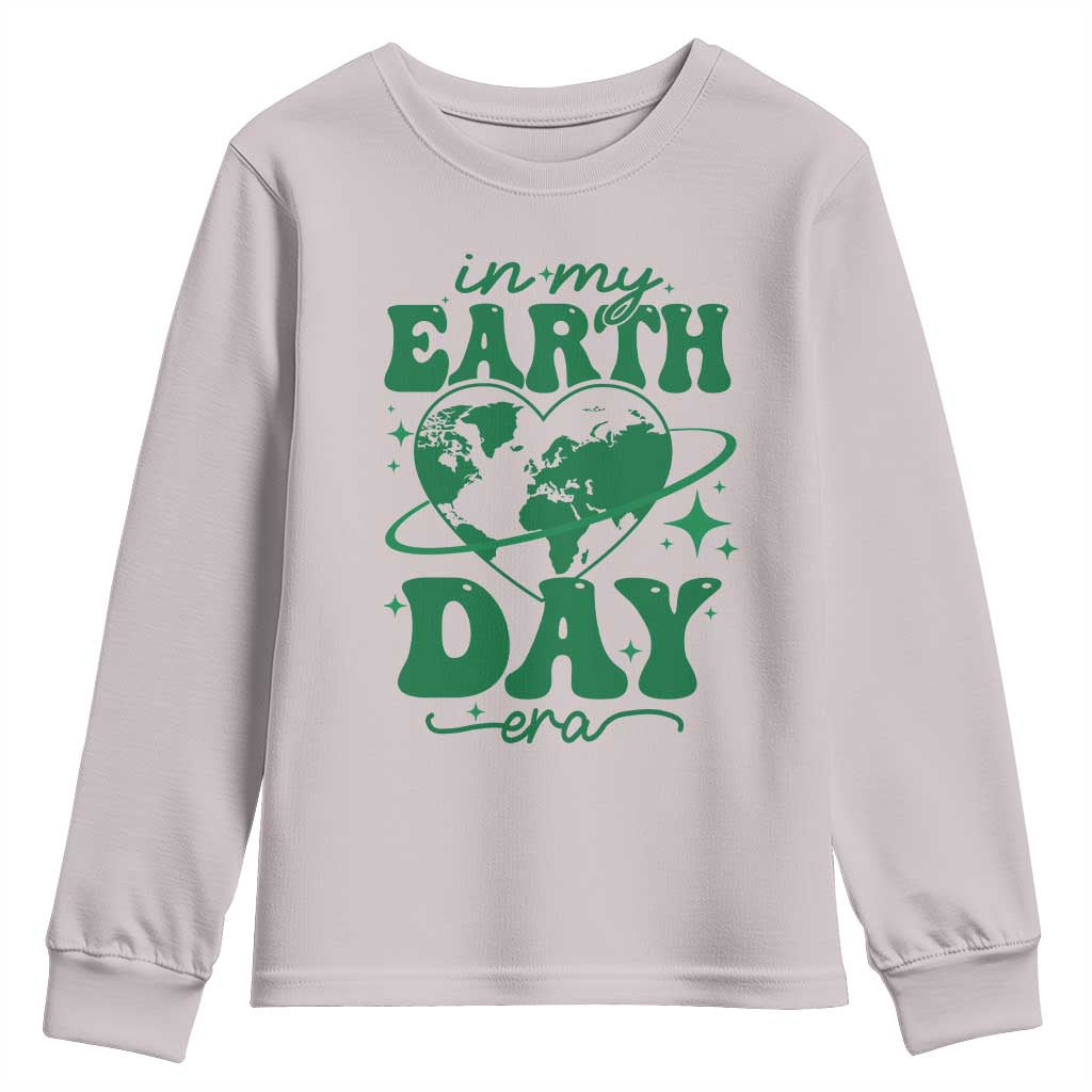 In My Earth Day Era Youth Sweatshirt Cute Groovy Planet Heart TS02 Ice Gray Print Your Wear