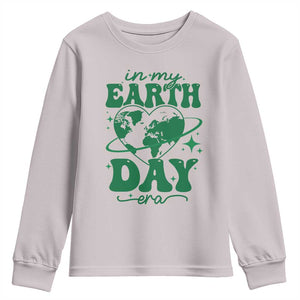 In My Earth Day Era Youth Sweatshirt Cute Groovy Planet Heart TS02 Ice Gray Print Your Wear