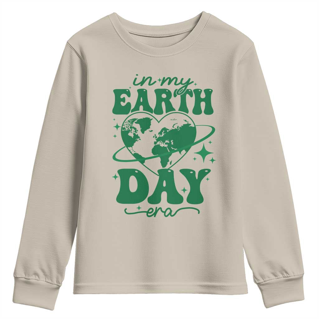 In My Earth Day Era Youth Sweatshirt Cute Groovy Planet Heart TS02 Sand Print Your Wear