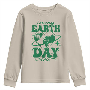 In My Earth Day Era Youth Sweatshirt Cute Groovy Planet Heart TS02 Sand Print Your Wear