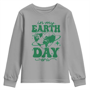 In My Earth Day Era Youth Sweatshirt Cute Groovy Planet Heart TS02 Sport Gray Print Your Wear