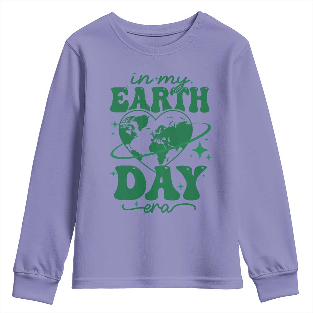 In My Earth Day Era Youth Sweatshirt Cute Groovy Planet Heart TS02 Violet Print Your Wear