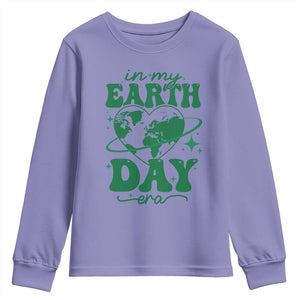 In My Earth Day Era Youth Sweatshirt Cute Groovy Planet Heart TS02 Violet Print Your Wear